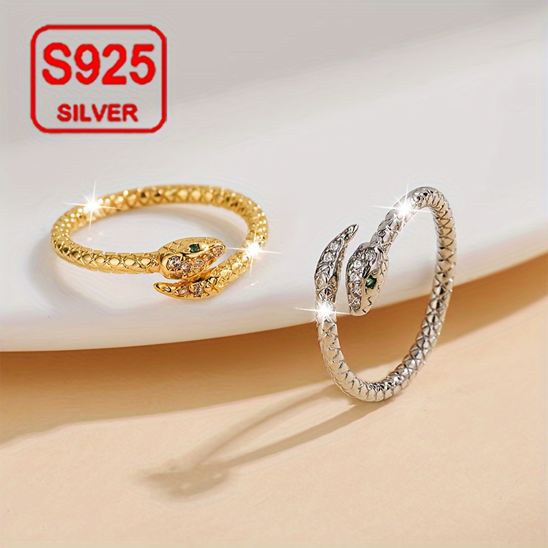 Snake Shape Index Ring Adjustable 925 Silver Low Allergy Ring